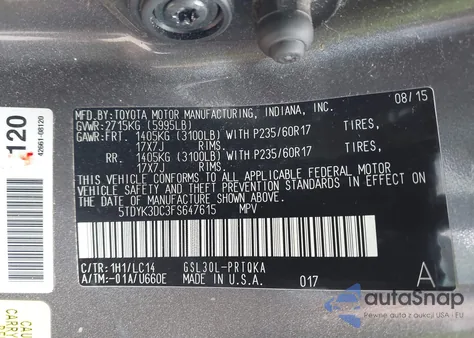 2015 Toyota Sienna Xle 8 Passenger из США, поврежденный, VIN 5TDYK3DC3FS647615